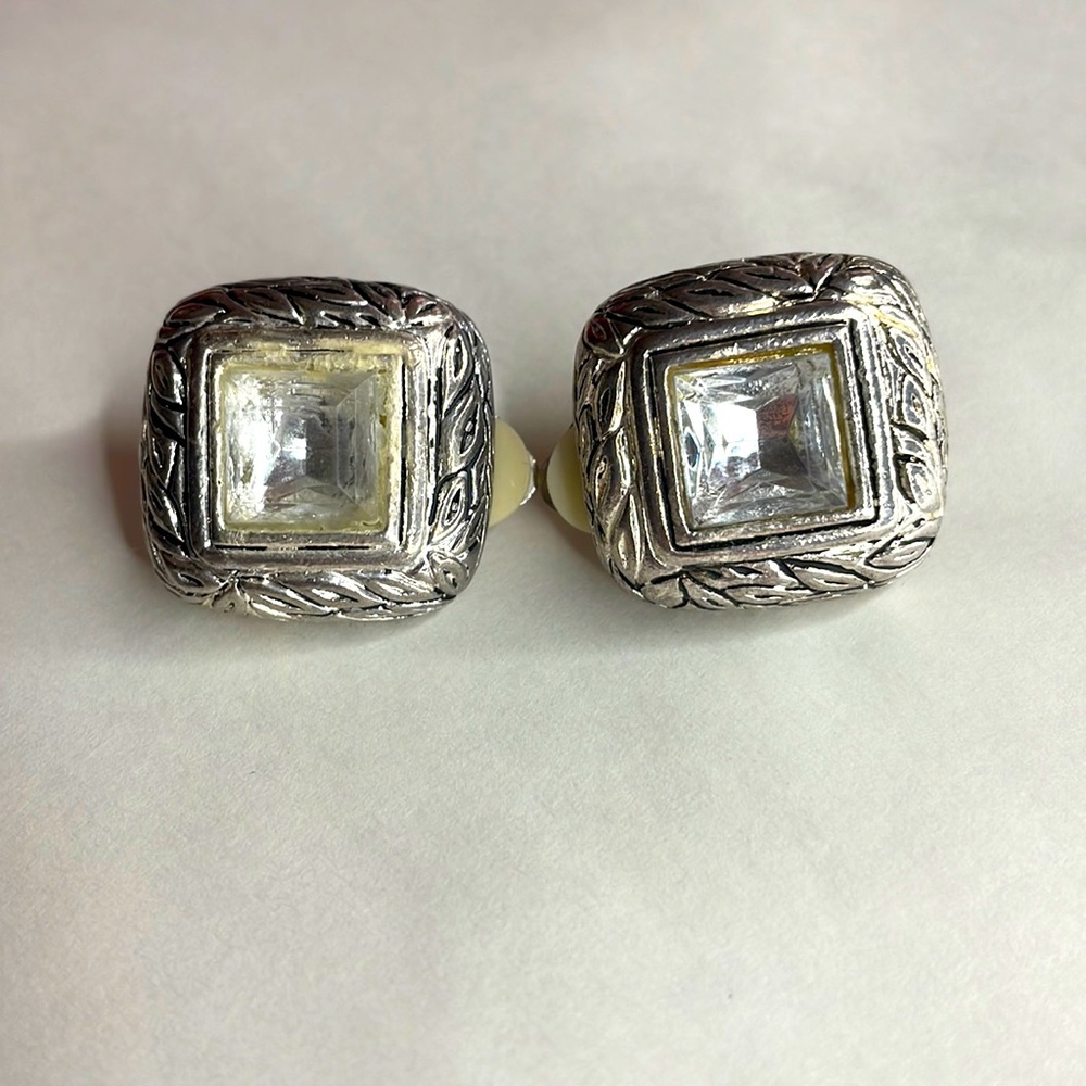Vintage silver and white gem Clip On Earrings